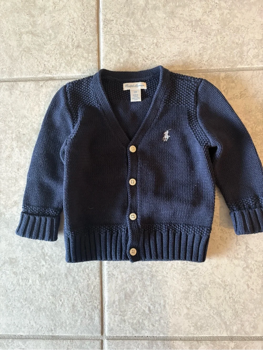 Ralph Lauren Navy Knit Button-Up Baby Cardigan - Picture 1 of 2